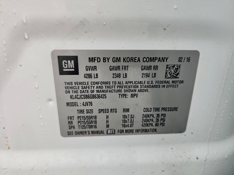 79825015 :رقم المزاد ، KL4CJCSB6GB636425 vin ، 2016 Buick Encore مزاد بيع