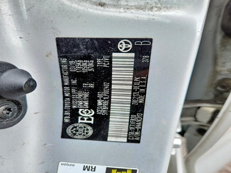 41752656 :رقم المزاد ، 5YFBPRBE1LP002402 vin ، 2020 Toyota Corolla مزاد بيع