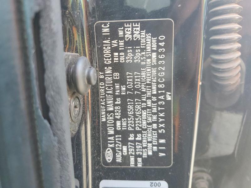 2012 Kia Sorento მანქანა იყიდება აუქციონზე, vin: 5XYKT3A18CG236340, აუქციონის ნომერი: 79926175