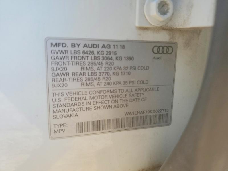 Aukcja sprzedaży 2019 Audi Q7, vin: WA1LHAF79KD022715, numer aukcji: 79429395