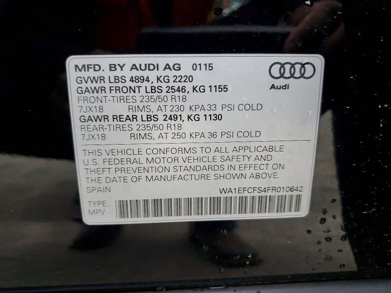 Aukcja sprzedaży 2015 Audi Q3, vin: WA1EFCFS4FR010642, numer aukcji: 45749336