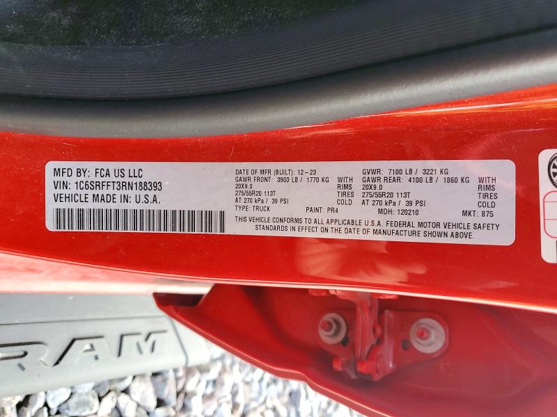 45602196 :رقم المزاد ، 1C6SRFFT3RN188393 vin ، 2024 Ram 1500 مزاد بيع
