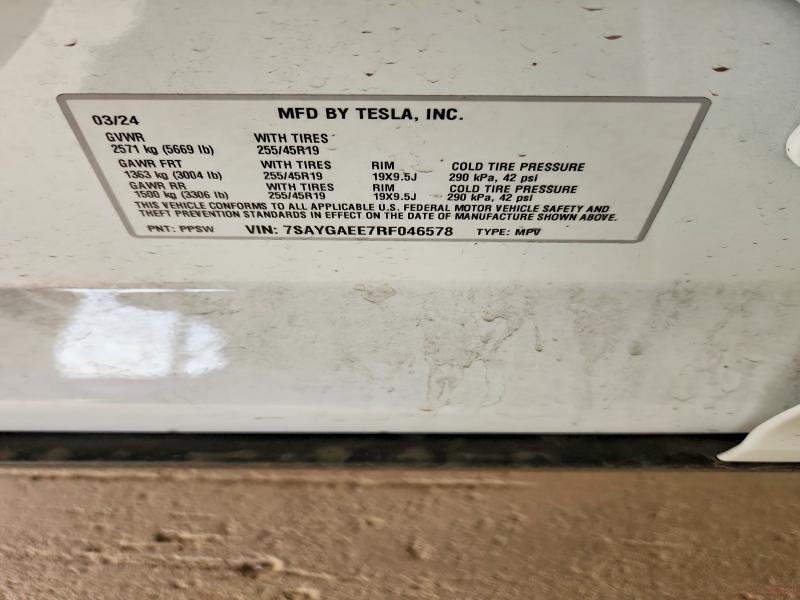 2024 Tesla Model Y მანქანა იყიდება აუქციონზე, vin: 7SAYGAEE7RF046578, აუქციონის ნომერი: 46896086