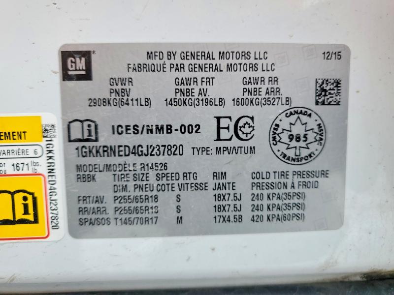 2016 Gmc Acadia მანქანა იყიდება აუქციონზე, vin: 1GKKRNED4GJ237820, აუქციონის ნომერი: 45964216