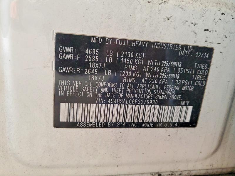 Aukcja sprzedaży 2015 Subaru Outback, vin: 4S4BSALC6F3276930, numer aukcji: 47020706
