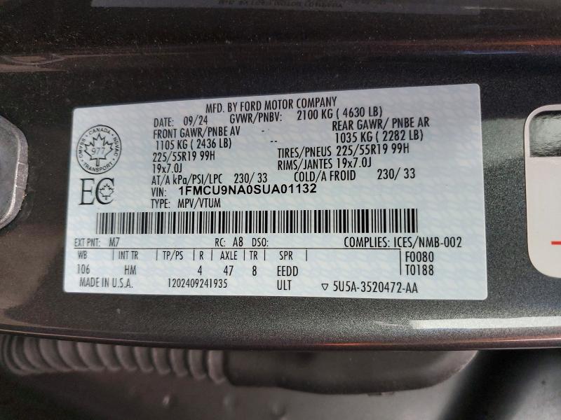 Aukcja sprzedaży 2025 Ford Escape, vin: 1FMCU9NA0SUA01132, numer aukcji: 47427266