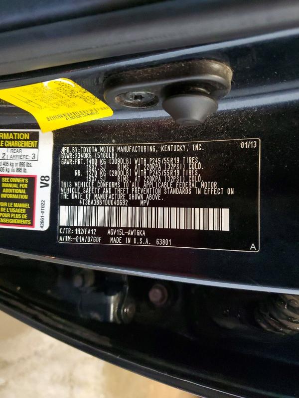 Aukcja sprzedaży 2013 Toyota Venza, vin: 4T3BA3BB1DU040692, numer aukcji: 46719296