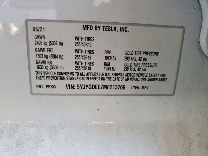 Aukcja sprzedaży 2021 Tesla Model Y, vin: 5YJYGDEE7MF213769, numer aukcji: 47223946