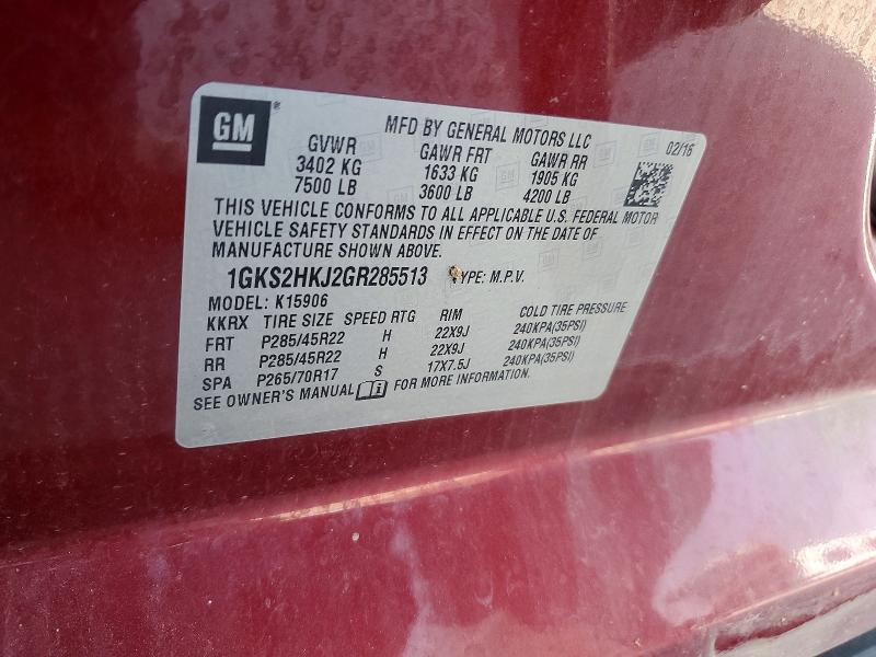 77094595 :رقم المزاد ، 1GKS2HKJ2GR285513 vin ، 2016 Gmc Yukon Xl مزاد بيع