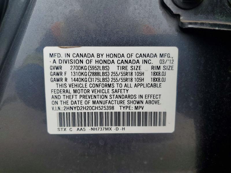 Aukcja sprzedaży 2012 Acura Mdx, vin: 2HNYD2H20CH525398, numer aukcji: 45676096