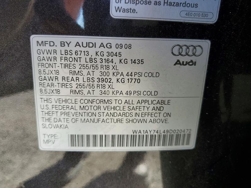 48155656 :رقم المزاد ، WA1AY74L49D020472 vin ، 2009 Audi Q7 مزاد بيع