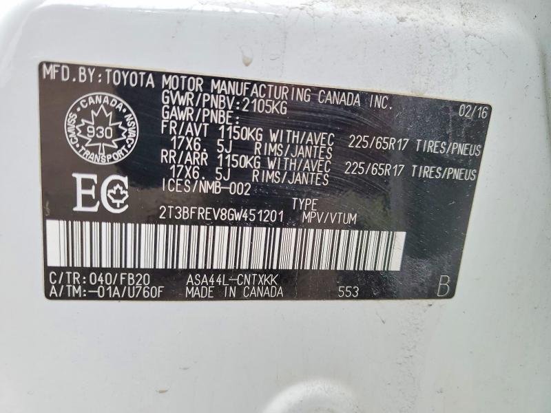 Aukcja sprzedaży 2016 Toyota Rav4, vin: 2T3BFREV8GW451201, numer aukcji: 46159526