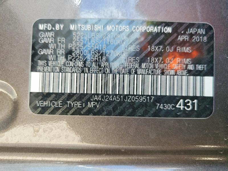 Продаж на аукціоні авто 2018 Mitsubishi Outlander, vin: JA4J24A51JZ059517, номер лоту: 79985165