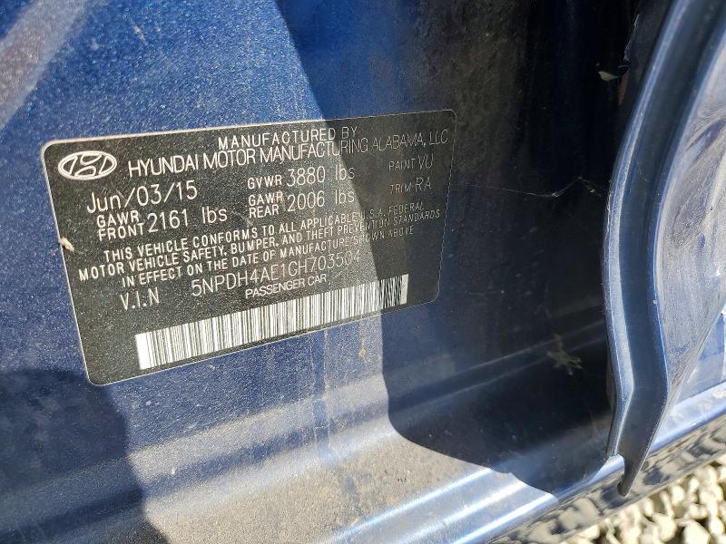 2016 Hyundai Elantra მანქანა იყიდება აუქციონზე, vin: 5NPDH4AE1GH703504, აუქციონის ნომერი: 41621666