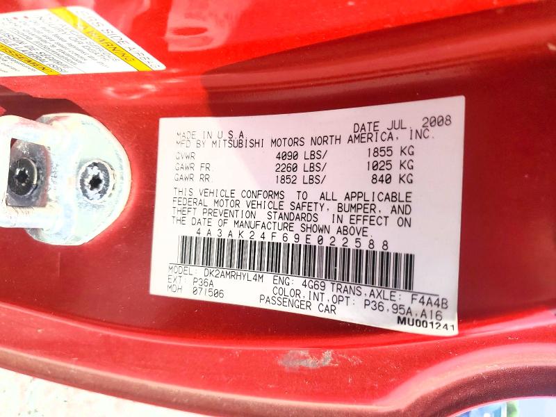 Продаж на аукціоні авто 2009 Mitsubishi Eclipse, vin: 4A3AK24F69E022588, номер лоту: 47320196