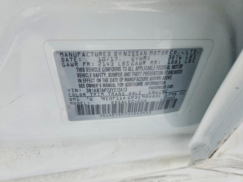 2018 Nissan Sentra მანქანა იყიდება აუქციონზე, vin: 3N1AB7AP7JY213413, აუქციონის ნომერი: 46162226
