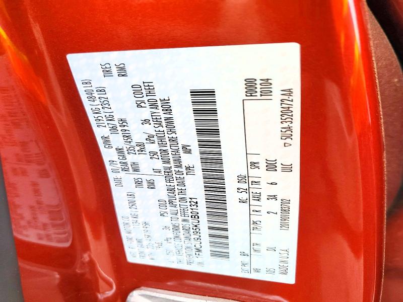2019 Ford Escape მანქანა იყიდება აუქციონზე, vin: 1FMCU9J95KUB01321, აუქციონის ნომერი: 48249056