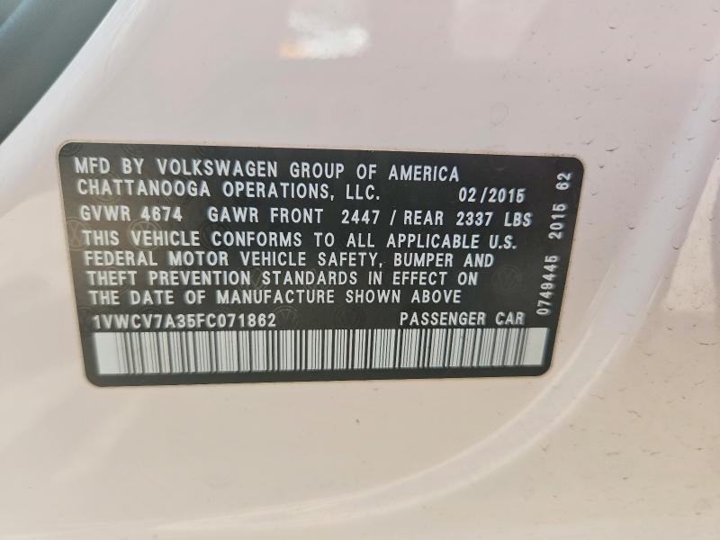 Продаж на аукціоні авто 2015 Volkswagen Passat, vin: 1VWCV7A35FC071862, номер лоту: 47120216