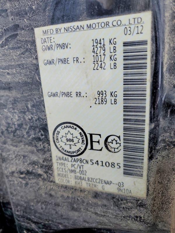 45943726 :رقم المزاد ، 1N4AL2AP8CN541085 vin ، 2012 Nissan Altima مزاد بيع