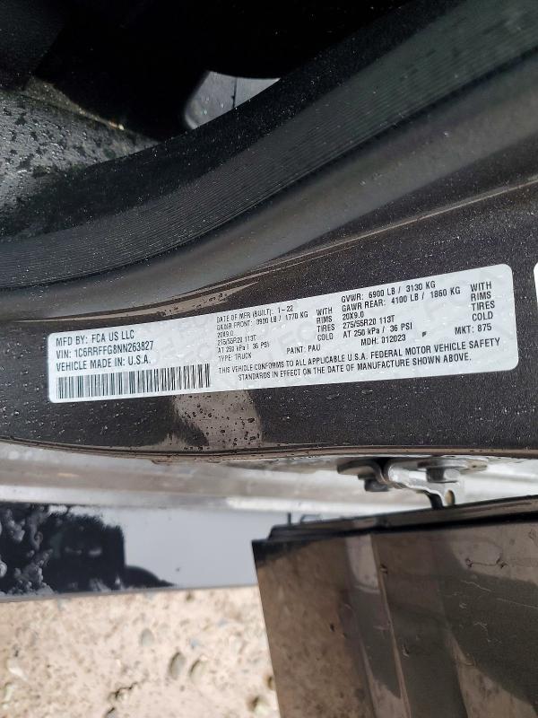 48063146 :رقم المزاد ، 1C6RRFFG8NN263827 vin ، 2022 Ram 1500 مزاد بيع
