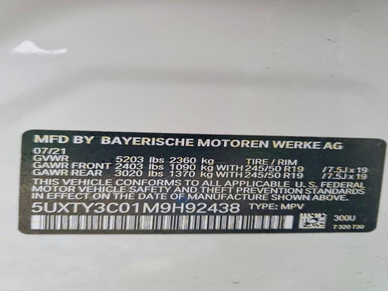 Aukcja sprzedaży 2021 Bmw X3, vin: 5UXTY3C01M9H92438, numer aukcji: 41898026