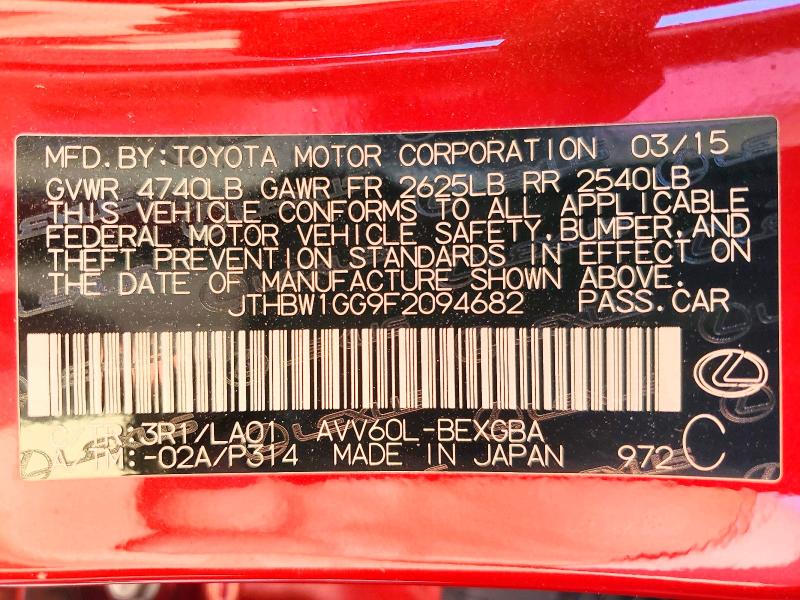 Продаж на аукціоні авто 2015 Lexus Es 300h, vin: JTHBW1GG9F2094682, номер лоту: 47660446