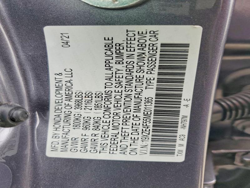 47969316 :رقم المزاد ، 19XZE4F55ME011365 vin ، 2021 Honda Insight مزاد بيع