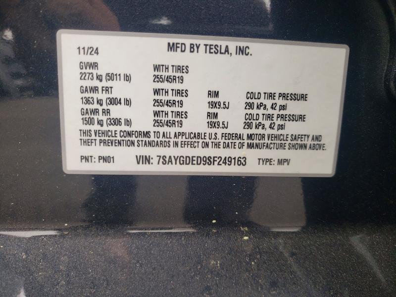 47748246 :رقم المزاد ، 7SAYGDED9SF249163 vin ، 2025 Tesla Model Y مزاد بيع