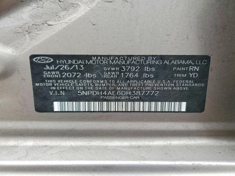 Продажа на аукционе авто 2013 Hyundai Elantra, vin: 5NPDH4AE6DH387772, номер лота: 45559066
