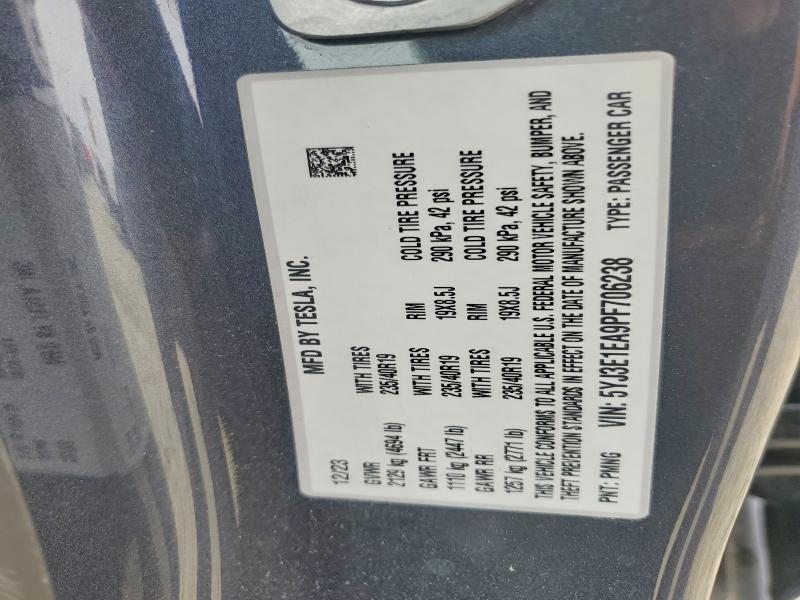 47901616 :رقم المزاد ، 5YJ3E1EA9PF706238 vin ، 2023 Tesla Model 3 مزاد بيع