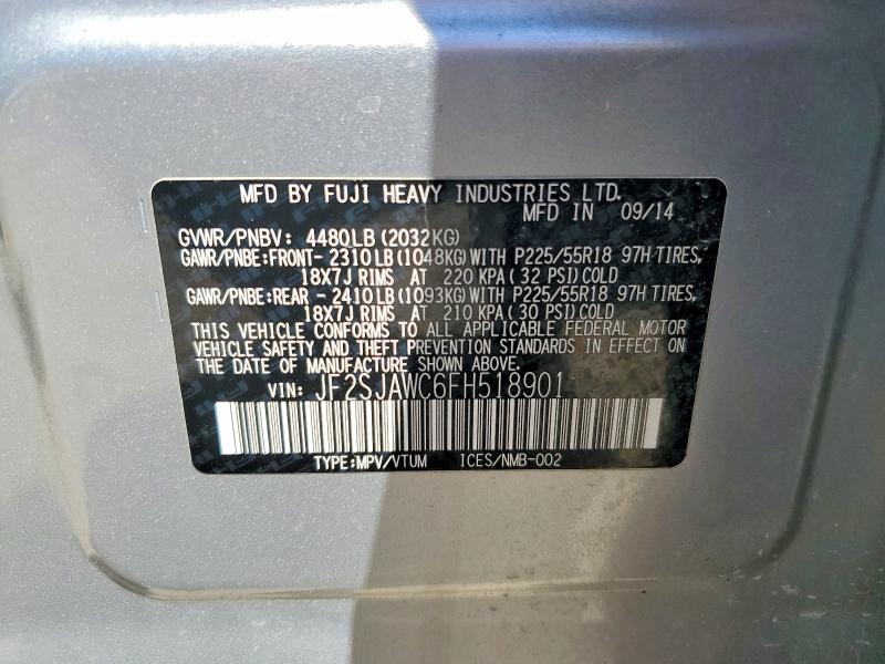 46126786 :رقم المزاد ، JF2SJAWC6FH518901 vin ، 2015 Subaru Forester مزاد بيع