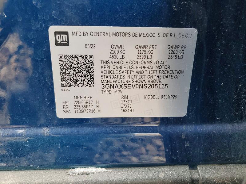 Aukcja sprzedaży 2022 Chevrolet Equinox, vin: 3GNAXSEV0NS205115, numer aukcji: 46373546