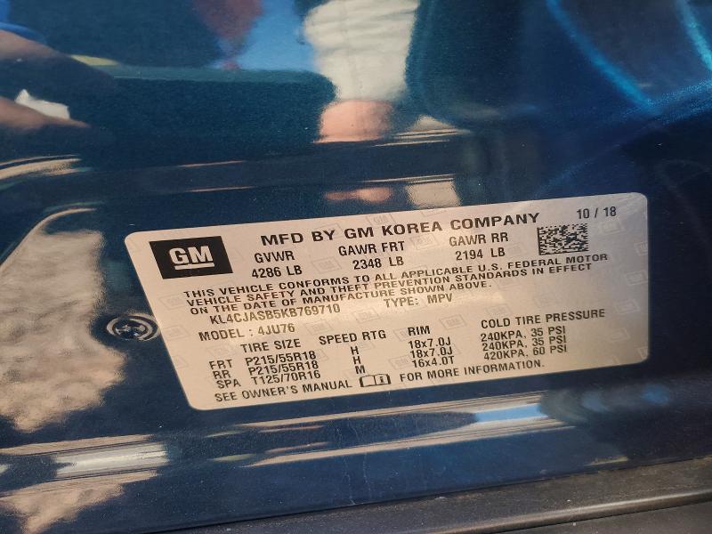 79570455 :رقم المزاد ، KL4CJASB5KB769710 vin ، 2019 Buick Encore مزاد بيع