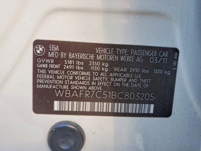 79313455 :رقم المزاد ، WBAFR7C51BC803205 vin ، 2011 Bmw 535 مزاد بيع