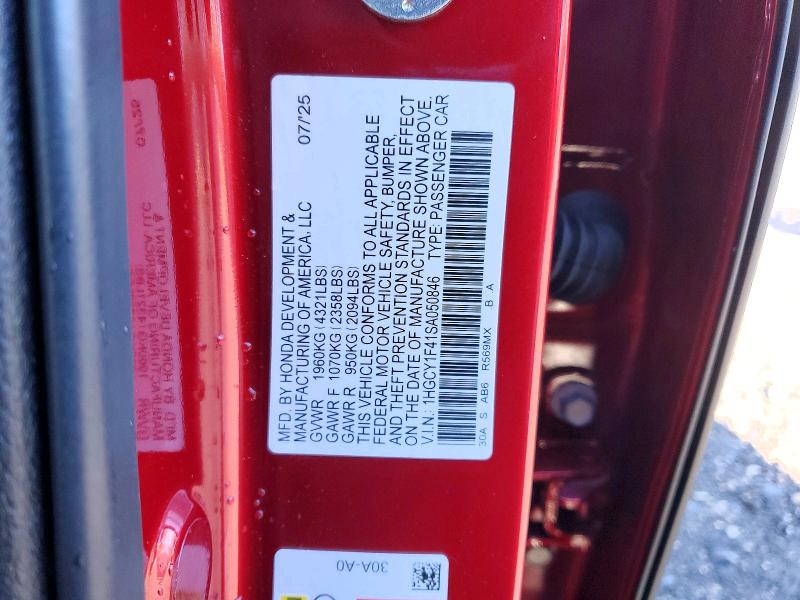 Продаж на аукціоні авто 2025 Honda Accord, vin: 1HGCY1F41SA050846, номер лоту: 46287506