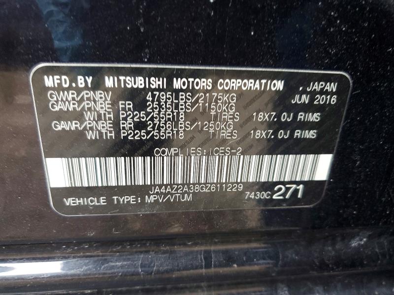 46277456 :رقم المزاد ، JA4AZ2A38GZ611229 vin ، 2016 Mitsubishi Outlander مزاد بيع