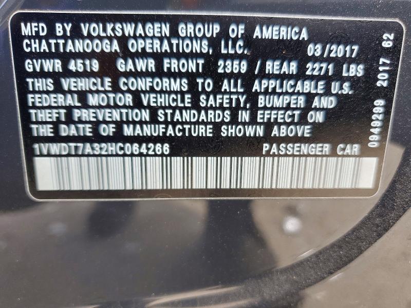 Aukcja sprzedaży 2017 Volkswagen Passat, vin: 1VWDT7A32HC064266, numer aukcji: 46976126