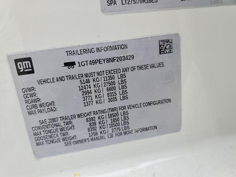 Aukcja sprzedaży 2022 Gmc Sierra, vin: 1GT49PEY8NF203429, numer aukcji: 47427816