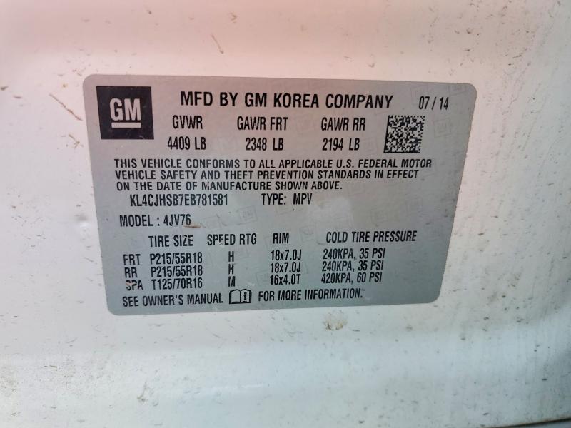 79274255 :رقم المزاد ، KL4CJHSB7EB781581 vin ، 2014 Buick Encore مزاد بيع