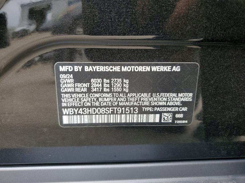 Продажа на аукционе авто 2025 Bmw I4, vin: WBY43HD08SFT91513, номер лота: 47999656