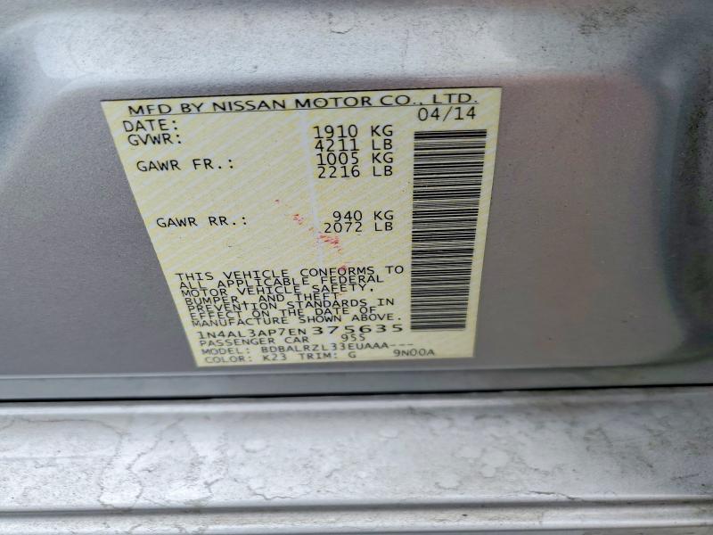 Продаж на аукціоні авто 2014 Nissan Altima, vin: 1N4AL3AP7EN375635, номер лоту: 47607486