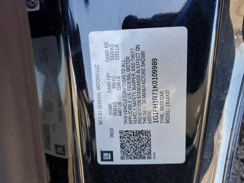2019 Chevrolet Camaro მანქანა იყიდება აუქციონზე, vin: 1G1FH1R71K0109989, აუქციონის ნომერი: 47341806