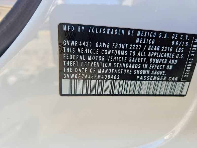 47232736 :رقم المزاد ، 3VW637AJ5FM408403 vin ، 2015 Volkswagen Jetta مزاد بيع