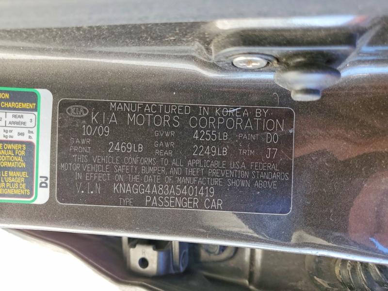 77240315 :رقم المزاد ، KNAGG4A83A5401419 vin ، 2010 Kia Optima مزاد بيع