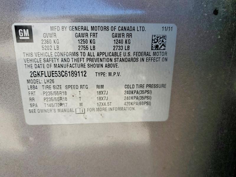 47794016 :رقم المزاد ، 2GKFLUE53C6189112 vin ، 2012 Gmc Terrain مزاد بيع
