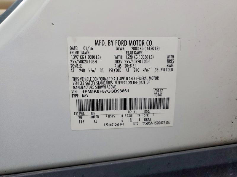 Aukcja sprzedaży 2016 Ford Explorer, vin: 1FM5K8F87GGB98861, numer aukcji: 48151066