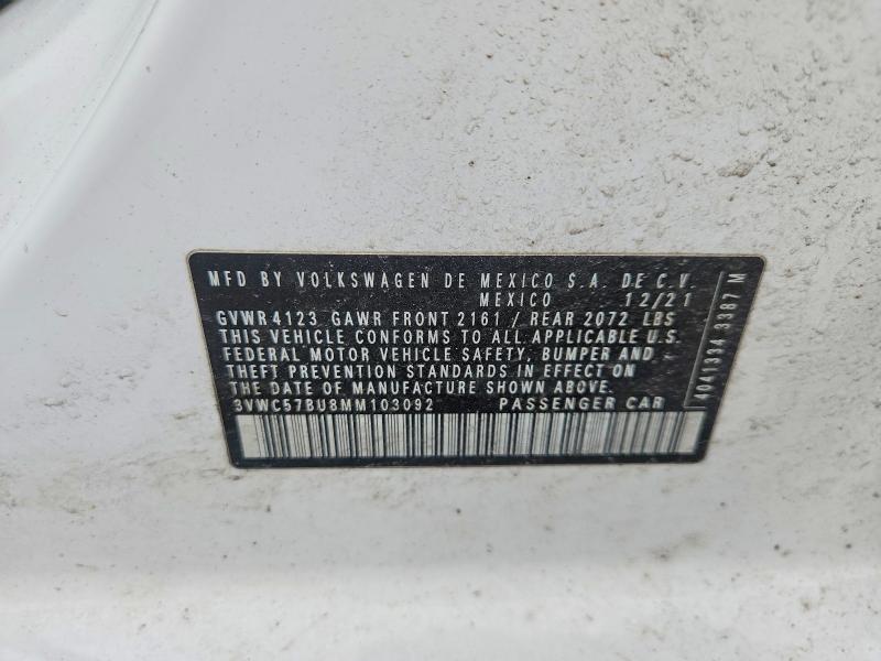 46989106 :رقم المزاد ، 3VWC57BU8MM103092 vin ، 2021 Volkswagen Jetta مزاد بيع