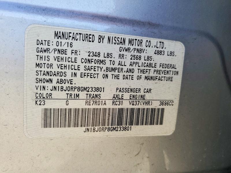 2016 Infiniti Qx50 მანქანა იყიდება აუქციონზე, vin: JN1BJ0RP8GM233801, აუქციონის ნომერი: 46064576