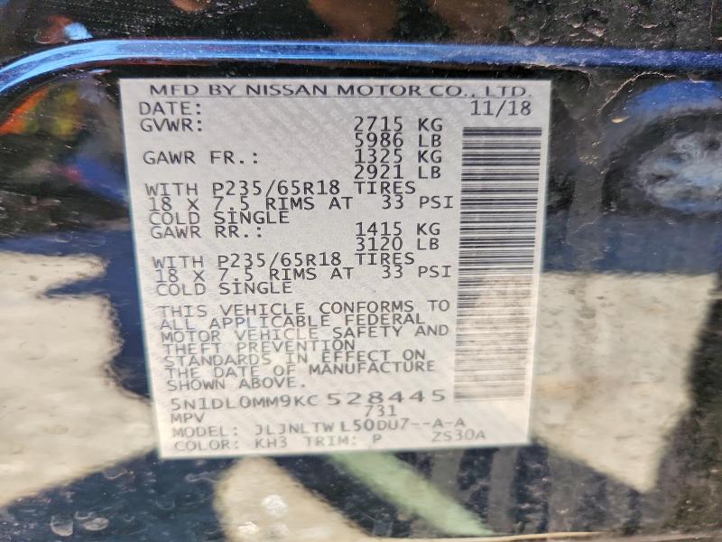 Aukcja sprzedaży 2019 Infiniti Qx60, vin: 5N1DL0MM9KC528445, numer aukcji: 79736385