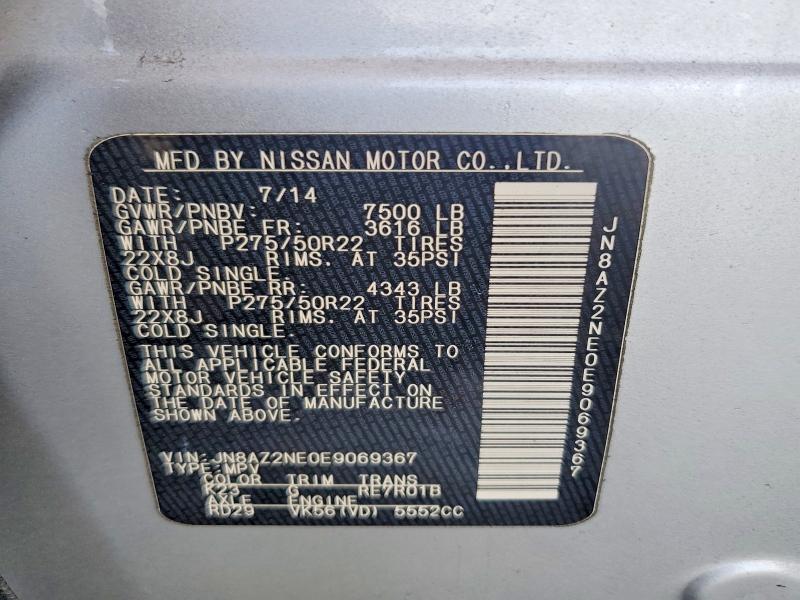41710136 :رقم المزاد ، JN8AZ2NE0E9069367 vin ، 2014 Infiniti Qx80 مزاد بيع
